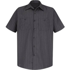 Red Kap Short Sleeve Industrial Stripe Work Shirt - Charcoal with Blue/White Stripe