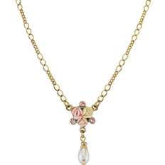 1928 Jewelry Rose Simulated Teardrop Necklace - Gold/Pearl/Pink