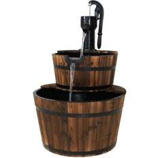 Plastic Fountains Sunnydaze Wood Barrel Water Fountain with Hand Pump