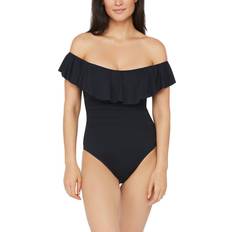 Best Swimsuits La Blanca Island Goddess Off Shoulder Ruffle One Piece - Black