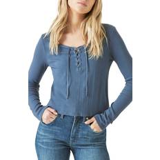 Lucky Brand Lace Up Long Sleeve Top - Dark Denim