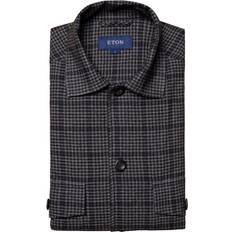 Cashmere Shirts Eton Plaid Knit Shirt Jacket - Grey/Blue