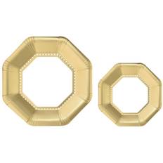 Text & Letters Plates, Cups & Cutlery Amscan 10.25 in. and 7.5 in. Octagonal Gold Premium Plates Multipack (40-Piece)