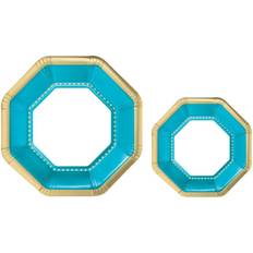 Blue Disposable Plates Amscan 10.25 in. and 7.5 in. Octagonal Caribbean Blue Premium Plates Multipack (40-Piece)