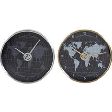 Black Wall Clocks Dkd Home Decor Wall Clock Black Aluminium Crystal Golden Silver World Map (2 pcs) (30 x 4.3 x 30 cm) Wall Clock