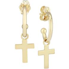 Moon & Meadow 14K Yellow Gold Dangling Cross Hoop Earrings Exclusive