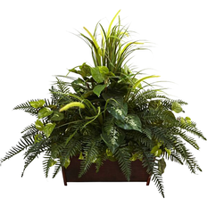 Plastic Garden Decorations Nearly Natural Artificial Mixed Grass and River Fern with Wood Planter