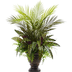 Green Garden Decorations Nearly Natural Artificial Mixed Areca Palm, Fern and Peacock with Planter 27"