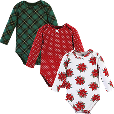 Checkered Bodysuits Hudson Cotton Long-Sleeve Bodysuits 3-pack - Poinsettia (11115447)
