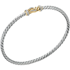 David Yurman Helena Cable Bangle - Silver/Gold/Diamonds