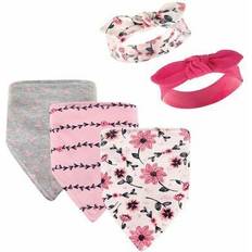 Machine Washable Drool Bibs Hudson Bandana Bib & Headband 5-pack Pink Flowers