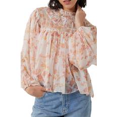 High Collar Blouses French Connection Crinkled Floral-Print Blouse - Classic Cream Multi