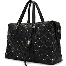 Quilted Vegan Leather Weekender Tote Bag - Black