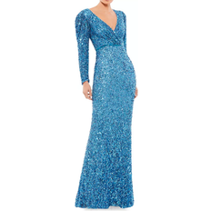 Mac Duggal Sequin Faux Wrap Gown - French Blue