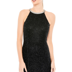 Mac Duggal Bugle Bead Halter Body-Con Gown - Black