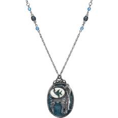 1928 Jewelry Pewter Cat with Fishbowl Beaded Pendant Necklace - Silver/Blue