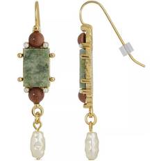 Brown Earrings 1928 Jewelry Rectangle Drop Earrings - Gold/Green