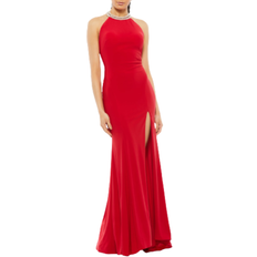 Mac Duggal Beaded Halter Jersey Evening Gown - Red