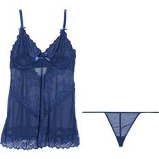 3XL Negligées OH LÀ LÀ CHÉRI Valentine Soft Cup Babydoll Chemise & G-String Thong - Estate Blue