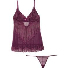 Purple - Women Negligées OH LÀ LÀ CHÉRI Valentine Soft Cup Babydoll Chemise & G-String Thong - Italian Plum