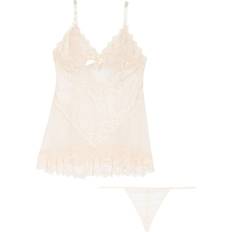 Beige - Women Negligées OH LÀ LÀ CHÉRI Valentine Soft Cup Babydoll Chemise & G-String Thong - Silver Peony