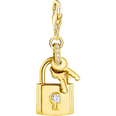 Thomas Sabo Charm Club Collectable Lock with Key Charm Pendant - Gold/Transparent