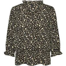 Vero Moda Frill Neck 3/4 Sleeved Top - Black