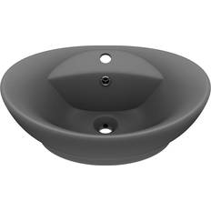 vidaXL Lavabo Troppopieno Ovale Grigio Scuro Opaco 58,5 x 39 cm Ceramica