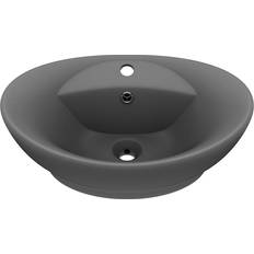 vidaXL luksuriøs håndvask overløb 58,5x39 cm keramik oval mat mørkegrå