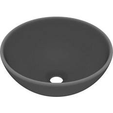 Lavabos de baño vidaXL Lavabo De Lujo Redondo Cerámica Gris Oscuro Mate 32.5x14 cm