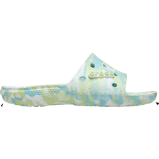 Turquoise - Women Slides Crocs Classic Marbled Slide - Pure Water/Multi