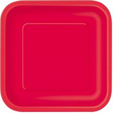 Punainen Kertakäyttölautaset Unique Party Square Paper Plates 9 in Red 14ct