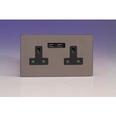 Wall Outlets sale Varilight 13A Grey Double USB socket