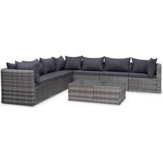 vidaXL Divani Giardino 8 Pz Con Cuscini In Polyrattan Grigio Set da Lounge da Esterno, 1 Tavolo incluso 7 Divani