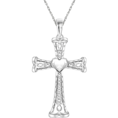 JewelonFire Heart Cross Pendant - Silver/Diamonds