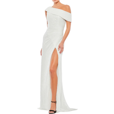 Mac Duggal Metallic One-Shoulder Sheath Evening Gown - White