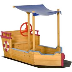 Sand Boxes Playground OutSunny Kids Sand Pit Sandbox Pirate Sandboat with Canopy Shade