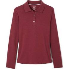 S Polo Shirts French Toast Girl's Long Sleeve Interlock Knit Polo with Picot Collar - Burgundy