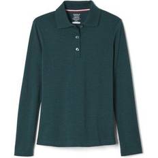 Girls - Green Polo Shirts French Toast Girl's Long Sleeve Interlock Knit Polo with Picot Collar - Hunter Green