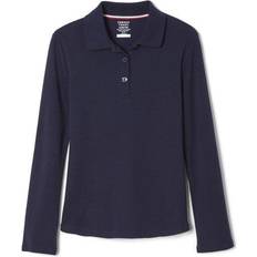 Long Sleeves Polo Shirts Children's Clothing French Toast Girl's Long Sleeve Interlock Knit Polo with Picot Collar - Navy