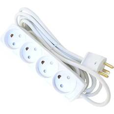 Solar Plus Stikdåse med 4 runde udtag, med jord. 5m ledning, med stikprop. Farve hvid. 10A 250V