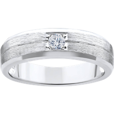 SI (1-2) - Wedding Rings Pompeii3 Solitaire Brushed Diamond Wedding Ring - Silver/Diamonds