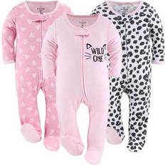 Girls Pajamases Children's Clothing The Peanutshell Baby Sleep N Play Footed Pajamas for Girls 3-pack - Cheetah & Pink Hearts