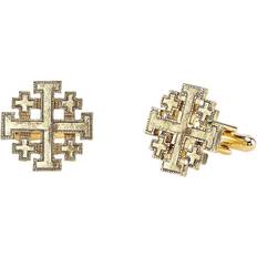 14k Cufflinks Symbols of Faith Dipped Jerusalem Cross Round Cuff Links - Gold