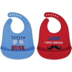 Red Food Bibs Luvable Friends Easy Wipe Silicone Bib with Pocket 2-pack Ladies I have Arrived