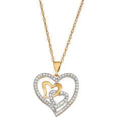 JewelonFire Accent Heart Pendant Necklace - Silver/Gold/Diamonds