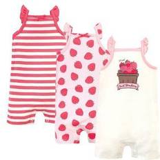 White Playsuits Touched By Nature Baby Girl's Rompers 3-pack - Strawberries