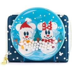 Disney Snowman Mickey Minnie Mouse Snow Globe Zip Around Wallet - Blue