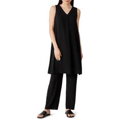 Eileen Fisher Georgette Crepe Pleated Dress - Black