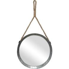 Stonebriar Collection 11.9" Suspended Round Galvanized Metal Wall Mirror 20.3x30.2cm